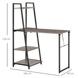 easycomfort easycomfort scrivania pieghevole con libreria salvaspazio a 4 livelli in metallo nero e legno grigio 106x48x128cm