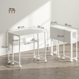 easycomfort easycomfort scrivania pieghevole salvaspazio a ribalta con scaffale tasca portaoggetti e ruote bianco
