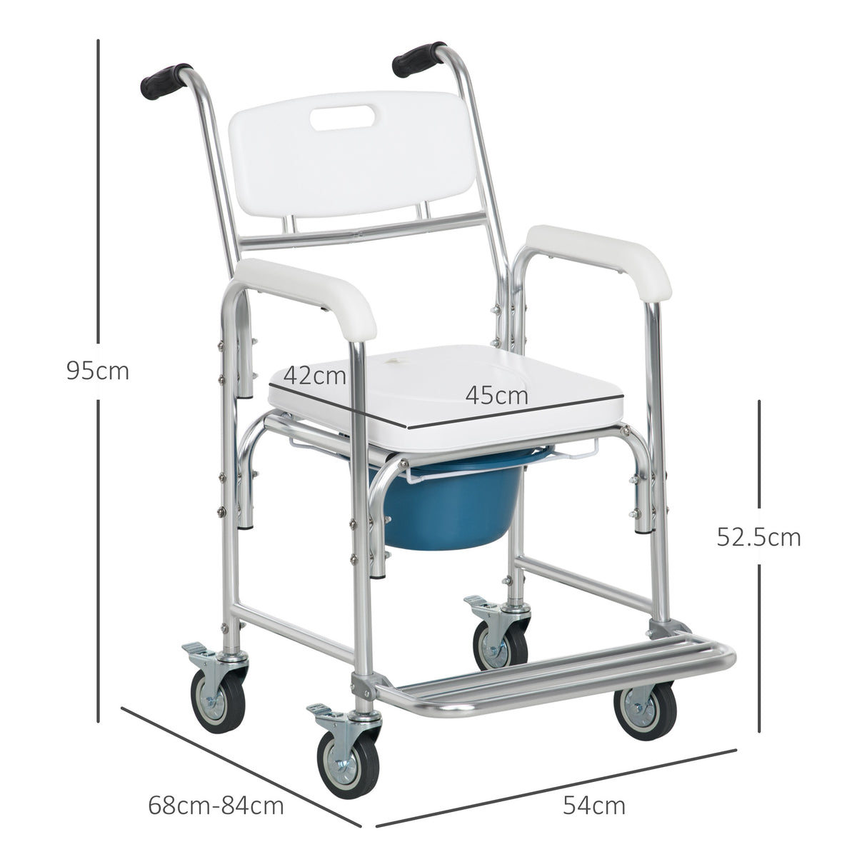 easycomfort easycomfort sedia comoda con ruote per anziani 3 in 1 sedia per wc in alluminio con secchio rimovibile bianco