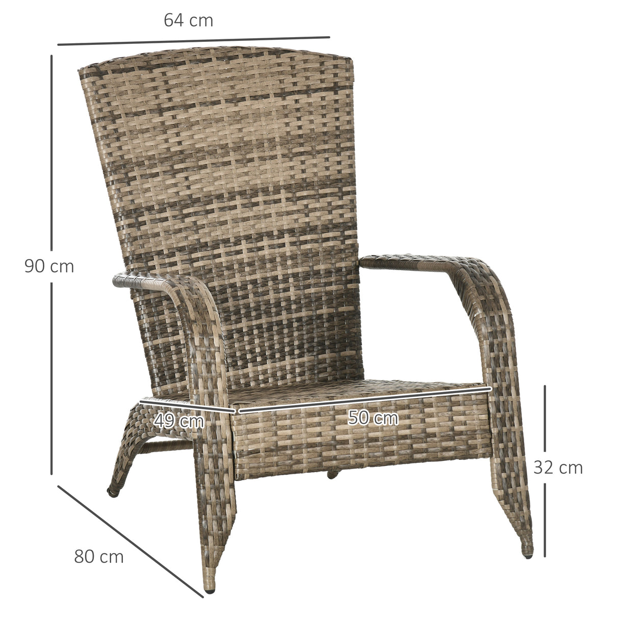 easycomfort easycomfort sedia da giardino adironrack con braccioli in rattan e acciaio 64x80x90 cm marrone e grigio
