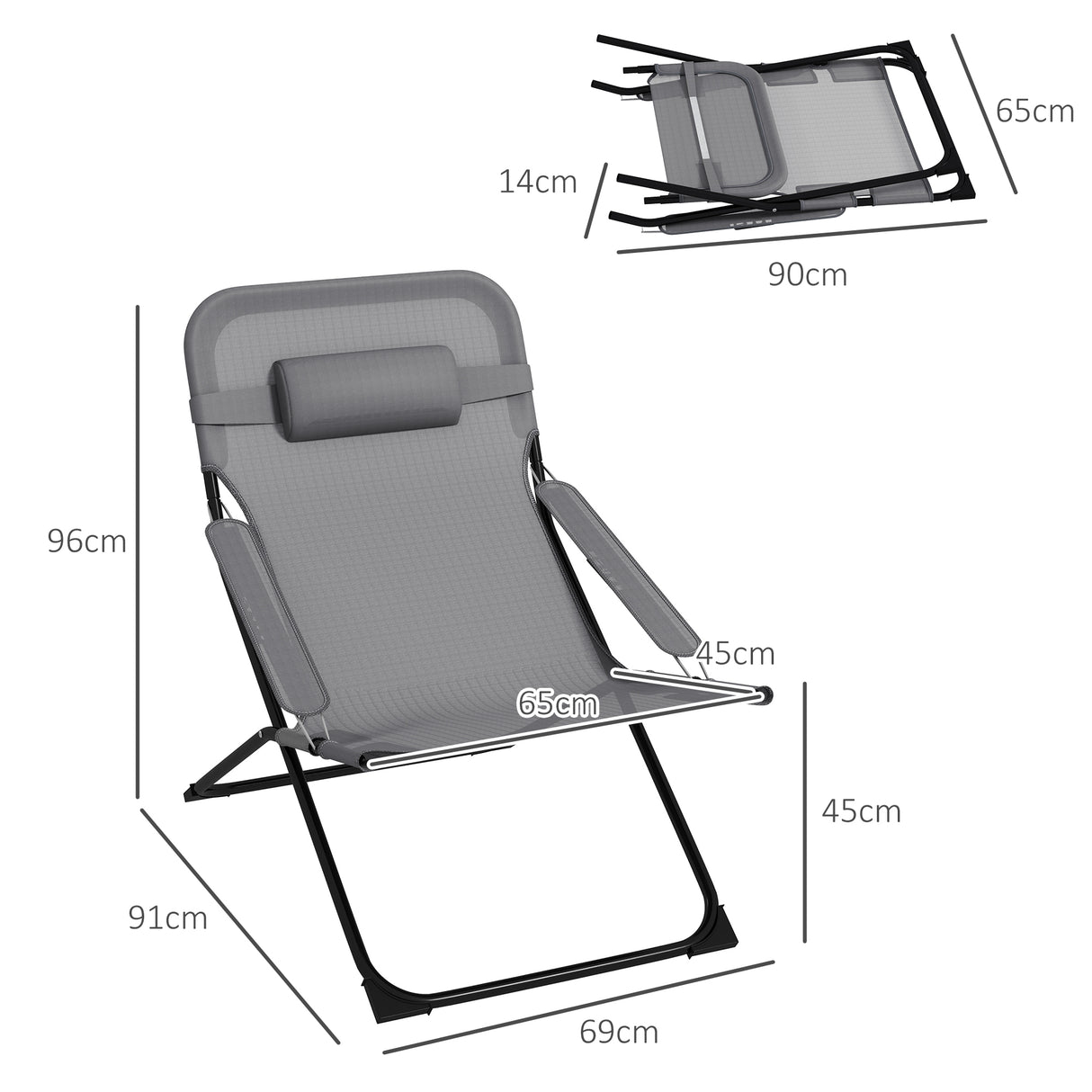 easycomfort easycomfort sedia da giardino pieghevole e reclinabile su 4 livelli in acciaio e poliestere 69x91x96 cm nera grigia
