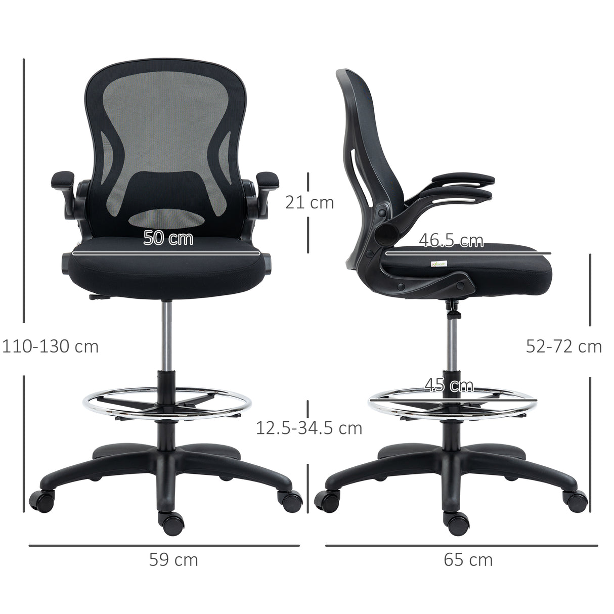easycomfort easycomfort sedia da ufficio ergonomica in tessuto traspirante con altezza regolabile e braccioli ribaltabili 59x65x110 130 cm
