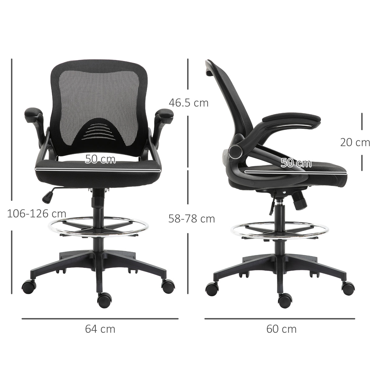 easycomfort easycomfort sedia da ufficio traspirante ad altezza regolabile con braccioli ribaltabili 64x60x106 126 cm nera