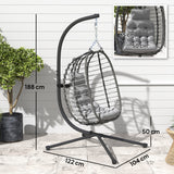 easycomfort easycomfort sedia sospesa in rattan a uovo con cuscino e poggiatesta altezza regolabile e seduta richiudibile grigio