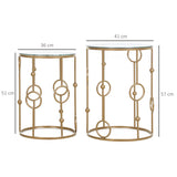 easycomfort easycomfort set 2 pezzi tavolini da caffe design elegante con motivi a cerchio metallo e vetro temperato 41x57cm 36x51cm oro ean 8055776910697