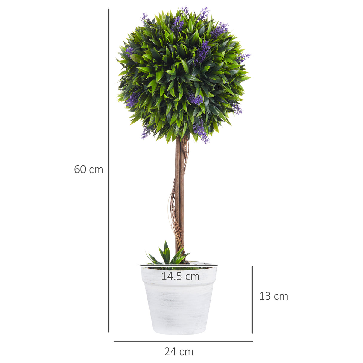 easycomfort easycomfort set 2 piante artificiali verdi a sfera con fiori di lavanda e vaso con muschio e cemento 24x60 cm