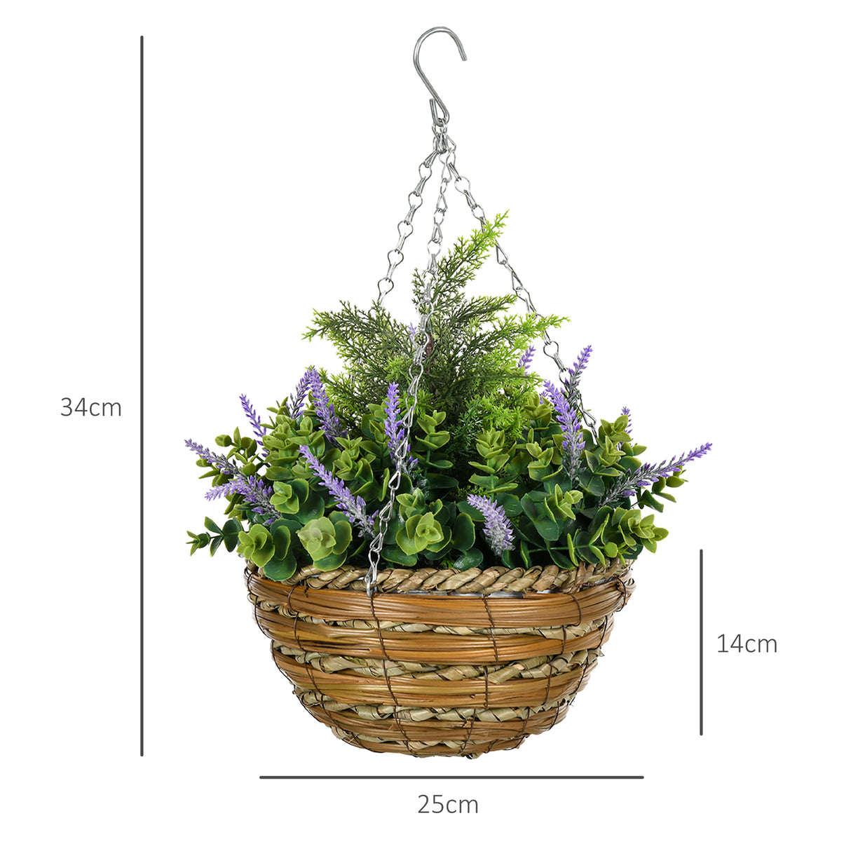 easycomfort easycomfort set 2 piante finte di lavanda con vaso e gancio in pe e vimini 25x34 cm verde e viola
