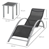 easycomfort easycomfort set 2 sdraio da giardino e tavolino con vetro lettino prendisole con tessuto traspirante 59 x 169 x 66cm nero grigio ean 8054144134192