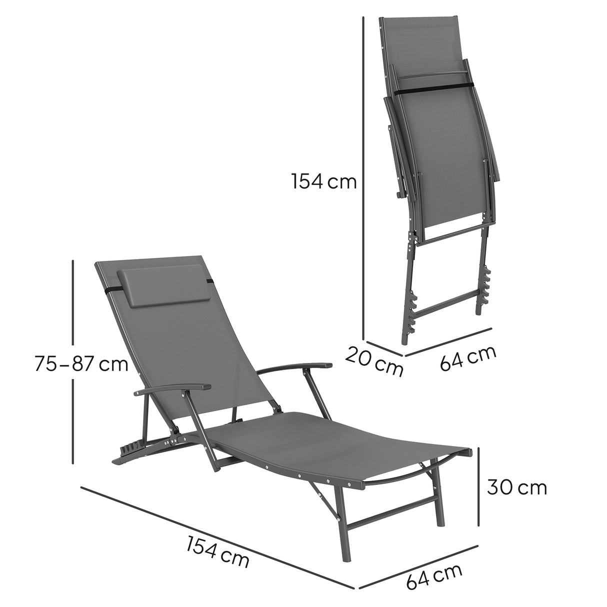 easycomfort easycomfort set 2 sdraio da giardino pieghevoli con schienale regolabile su 4 livelli e cuscino grigio