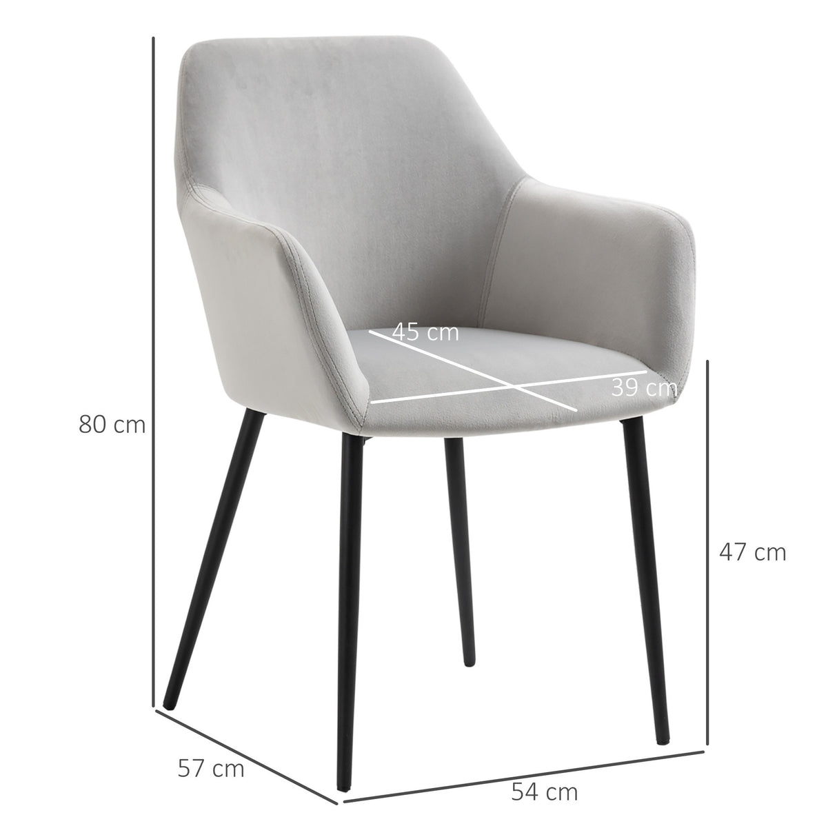 easycomfort easycomfort set 2 sedie per soggiorno nordiche con schienale e braccioli ricurvi e seduta imbottita 54x57x80 cm grigio