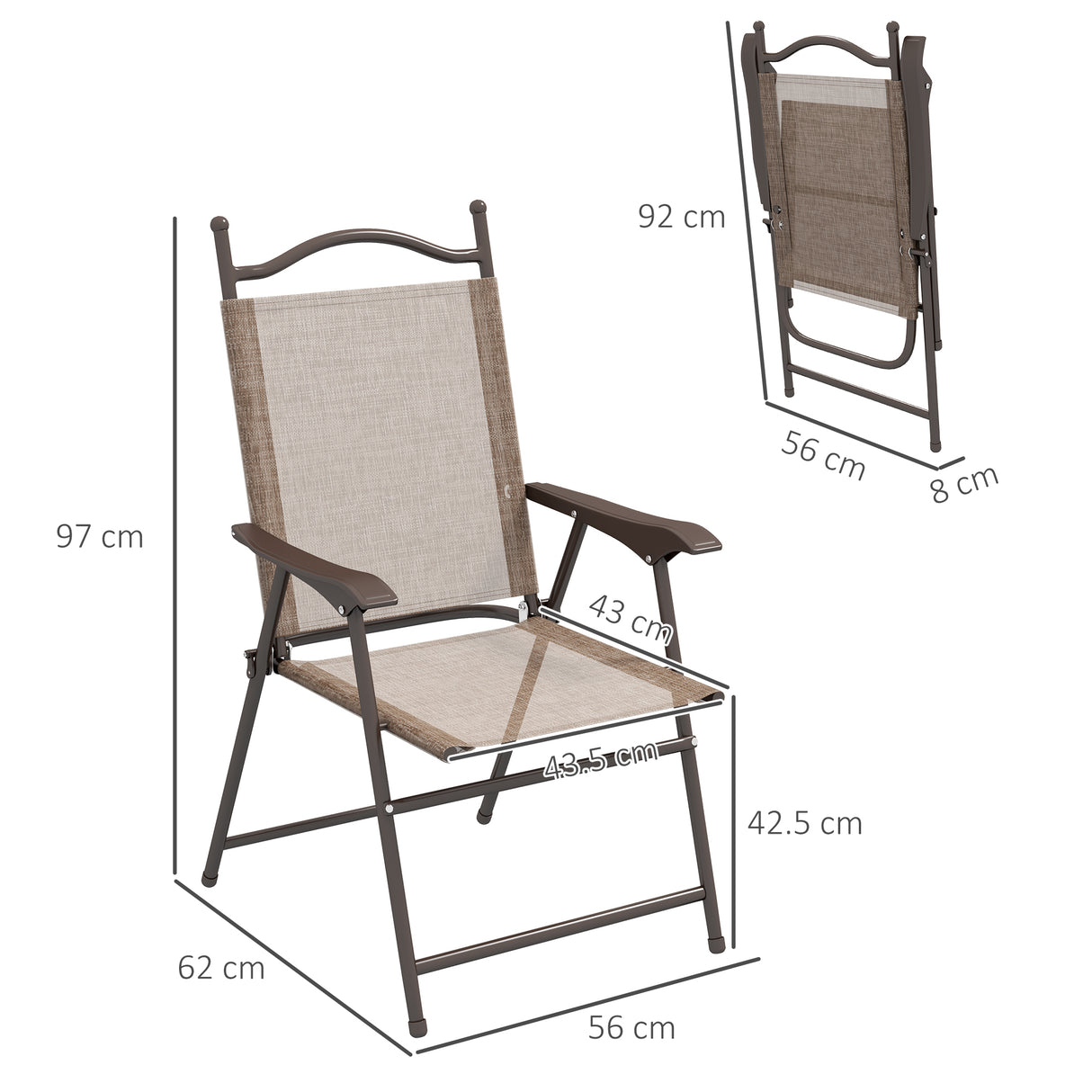 easycomfort easycomfort set 2 sedie pieghevoli da giardino con braccioli e seduta in tessuto traspirante marrone