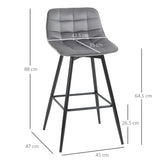 easycomfort easycomfort set 2 sgabelli alti in stile nordico con schienale e poggiapiedi sgabelli con schienale in tessuto effetto velluto e metallo 45x47x88 cm grigio ean 8054144138626