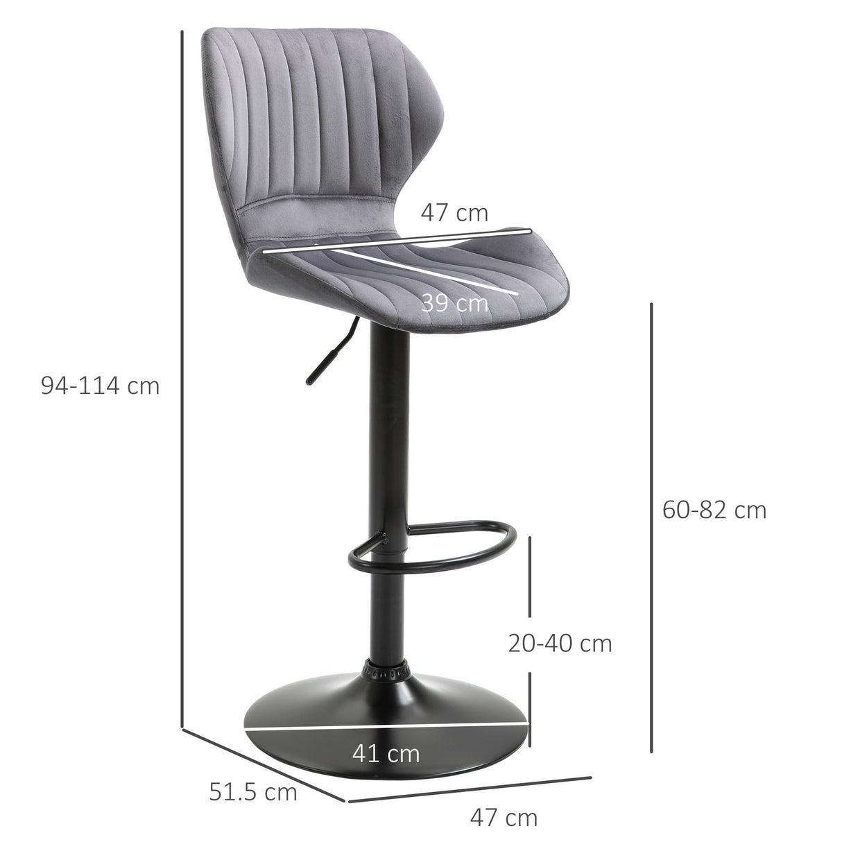 easycomfort easycomfort set 2 sgabelli da bar ad altezza regolabile con seduta ergonomica e poggiapiedi sgabelli alti in effetto velluto e metallo 47x51 5x92 114 cm grigio
