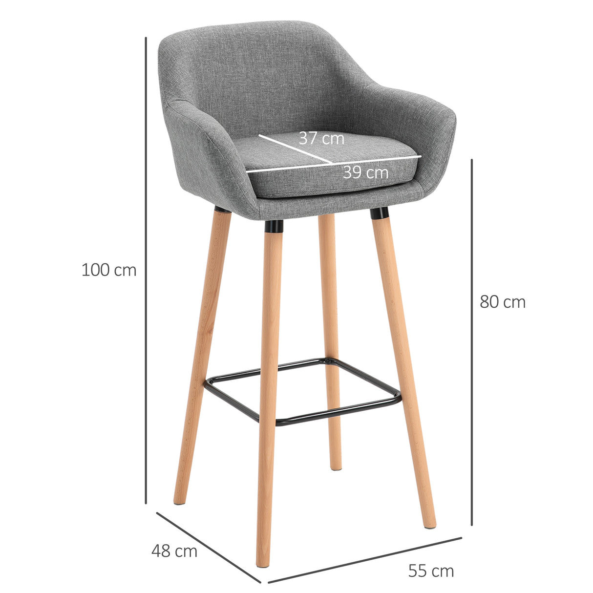 easycomfort easycomfort set 2 sgabelli da bar alti con schienale e poggiapiedi sgabelli da cucina stile vintage in tessuto con cuscino e gambe in legno per sala da pranzo 55x48x100cm