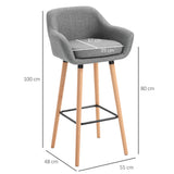easycomfort easycomfort set 2 sgabelli da bar alti con schienale e poggiapiedi sgabelli da cucina stile vintage in tessuto con cuscino e gambe in legno per sala da pranzo 55x48x100cm