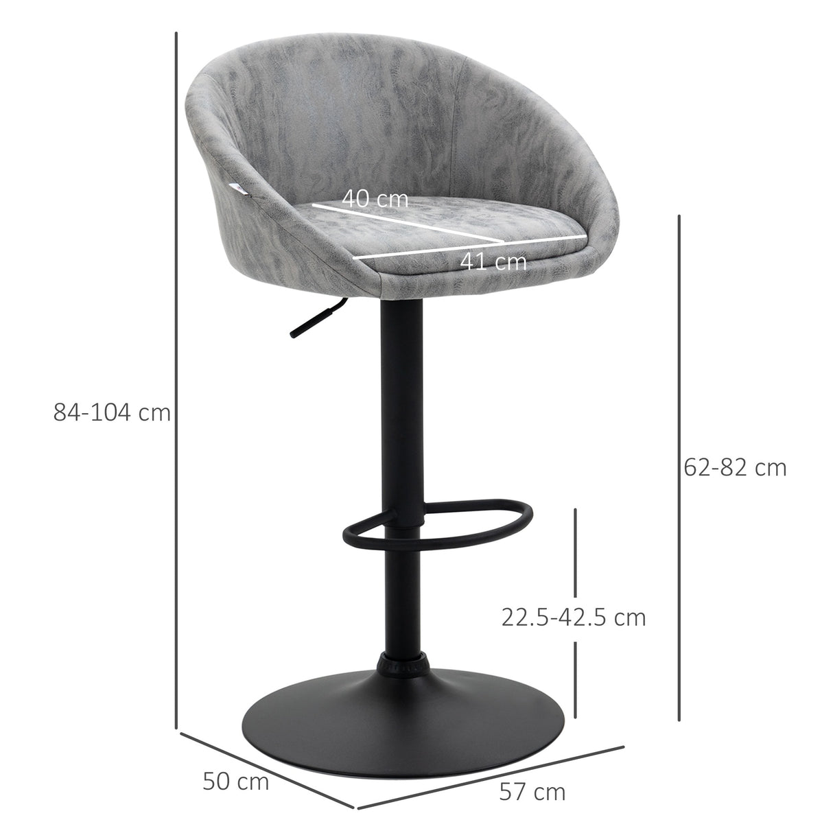 easycomfort easycomfort set 2 sgabelli da bar con altezza regolabile rivestimento finta pelle e schienale grigio chiaro