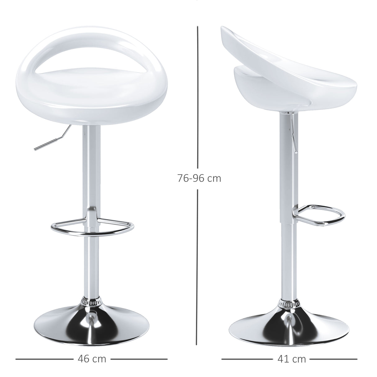 easycomfort easycomfort set 2 sgabelli da bar girevoli con poggiapiedi altezza regolabile base in acciaio seduta in abs bianco