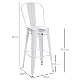 easycomfort easycomfort set 2 sgabelli da bar impilabili in metallo con schienale rimovibile e poggiapiedi bianco
