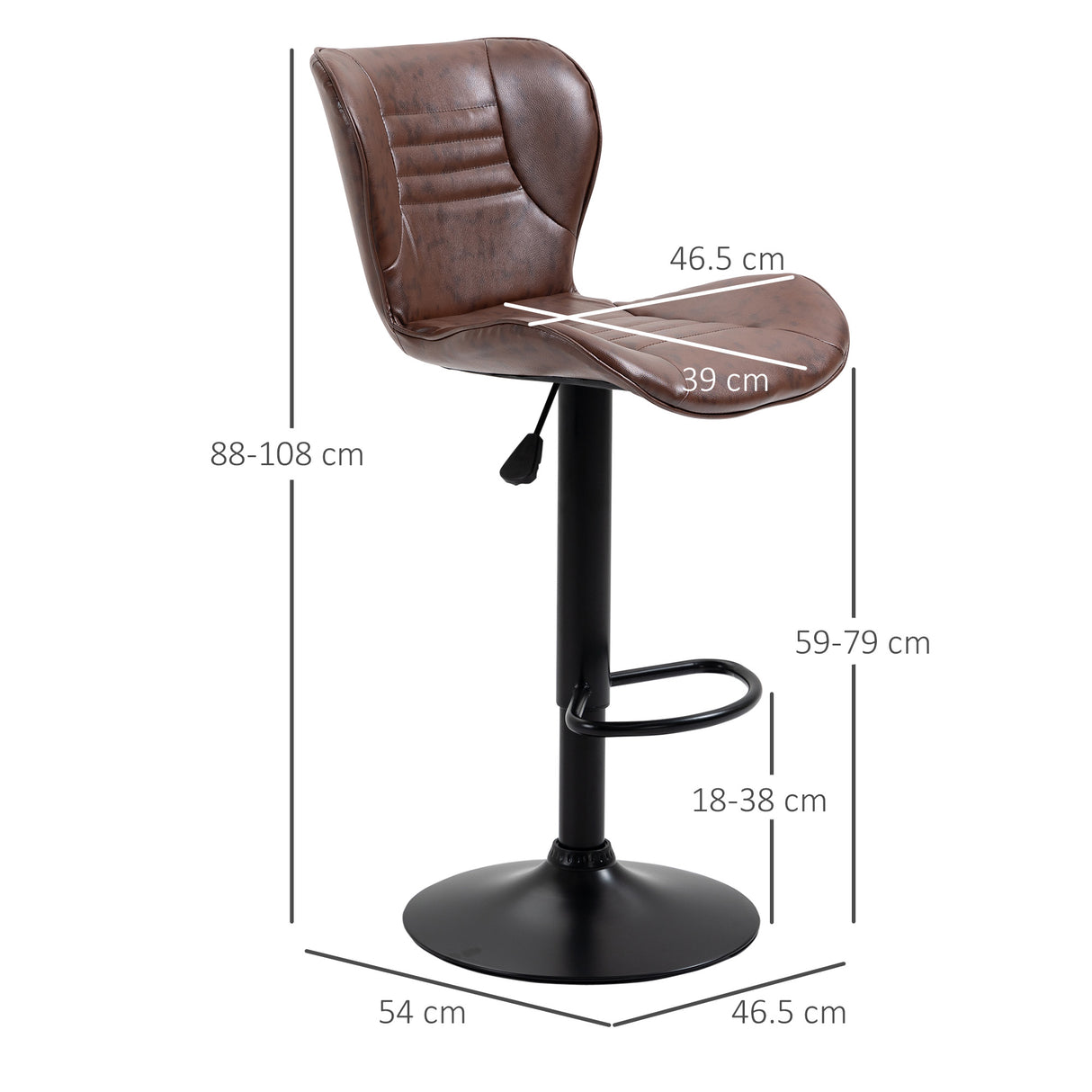 easycomfort easycomfort set 2 sgabelli da bar in finta pelle con altezza regolabile seduta girevole e poggiapiedi marrone