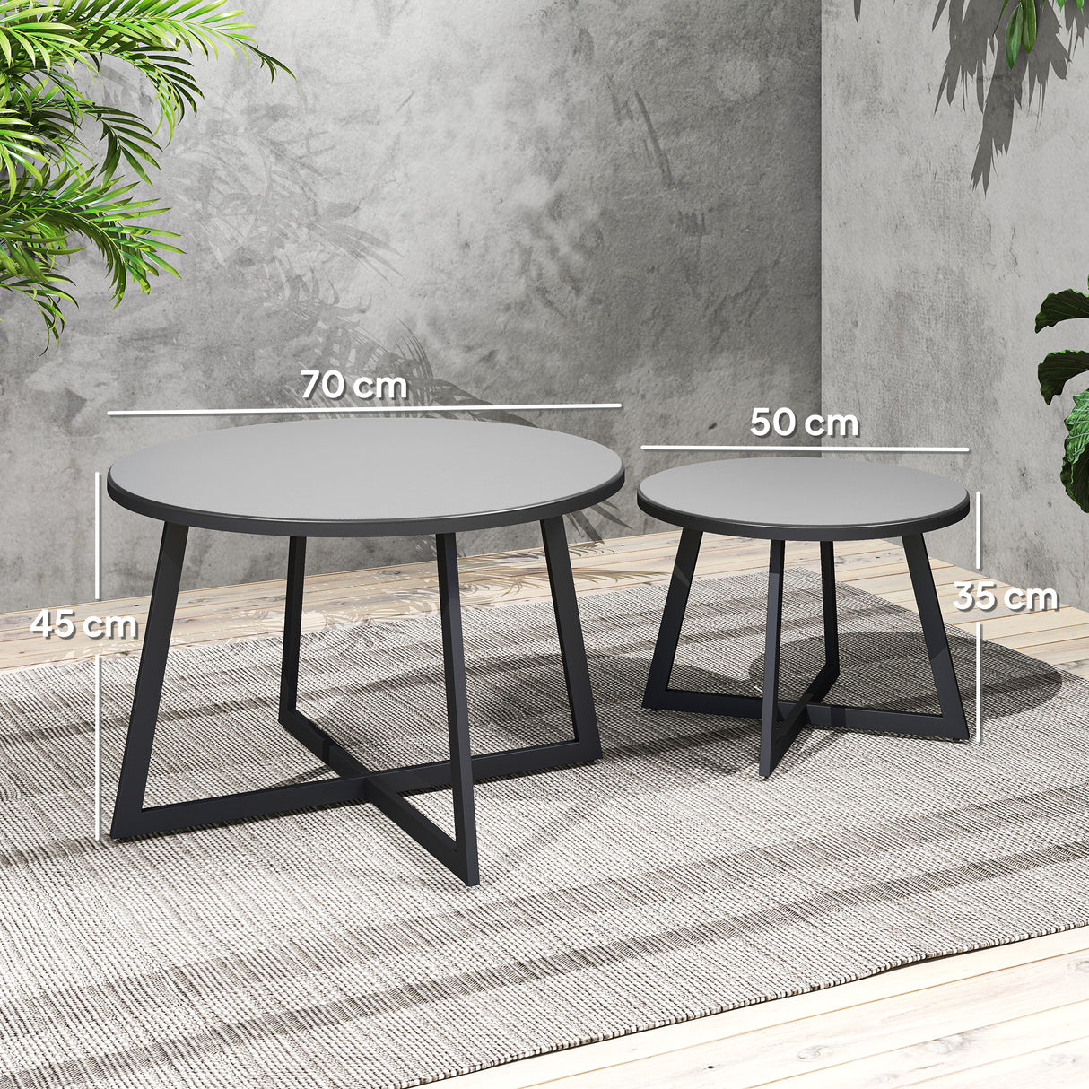 easycomfort easycomfort set 2 tavolini per esterni con piano in vetro temperato 70x45 cm e 50x35 cm grigio