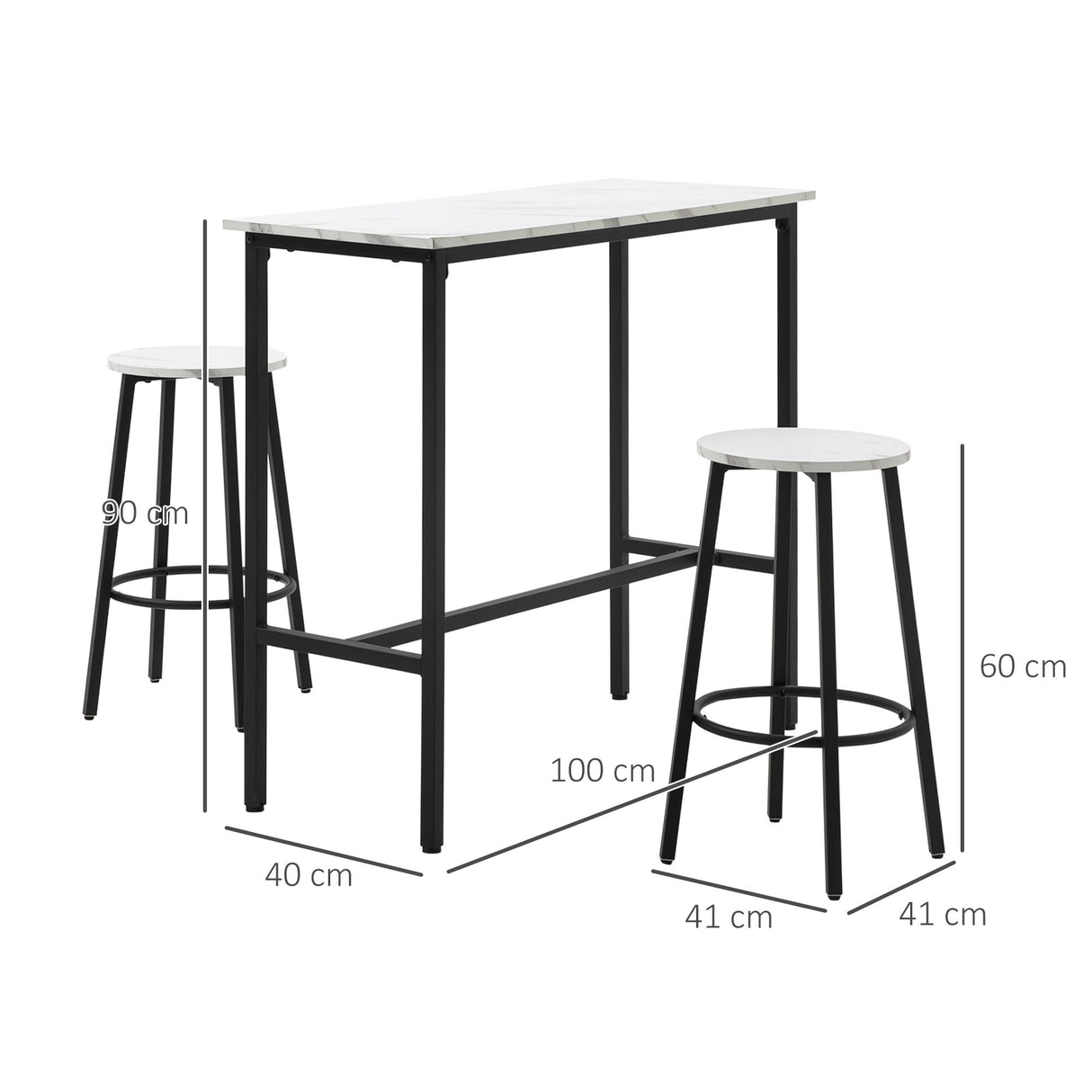 easycomfort easycomfort set 3 pezzi con tavolo rettangolare e 2 sgabelli da bar in truciolato mdf e acciaio bianco e nero
