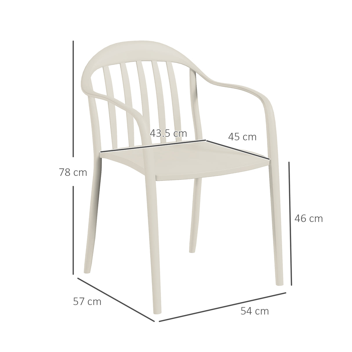 easycomfort easycomfort set 4 sedie da giardino impilabili in pp con schienale alto e braccioli 57x54x78 cm bianco