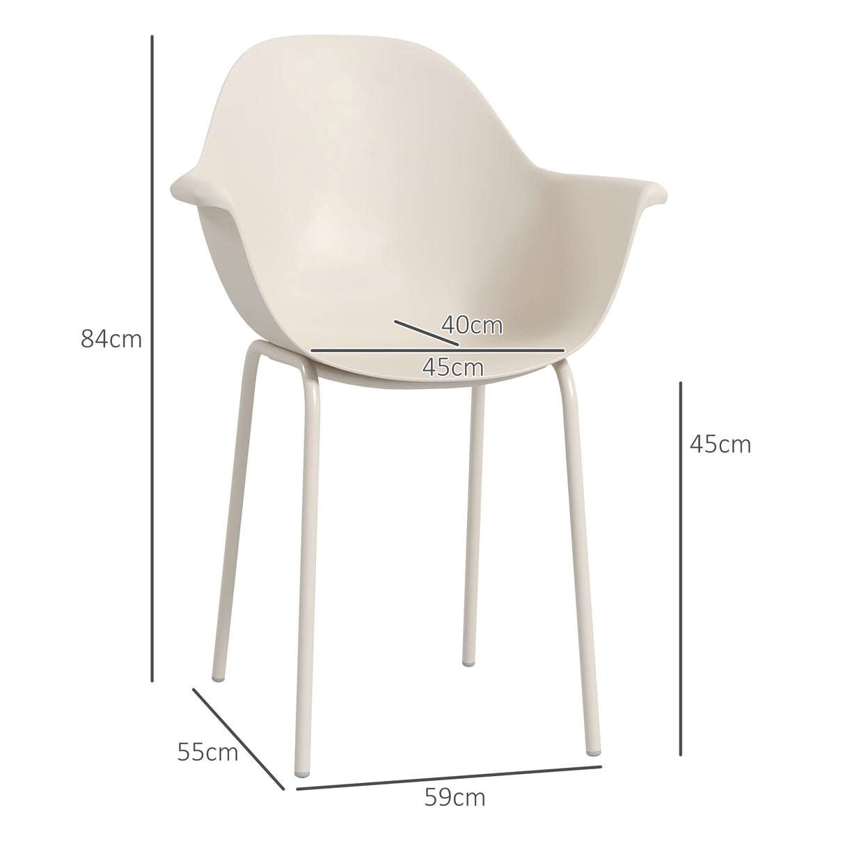 easycomfort easycomfort set 4 sedie in plastica con piedini antiscivolo 59x55x84 cm grigio