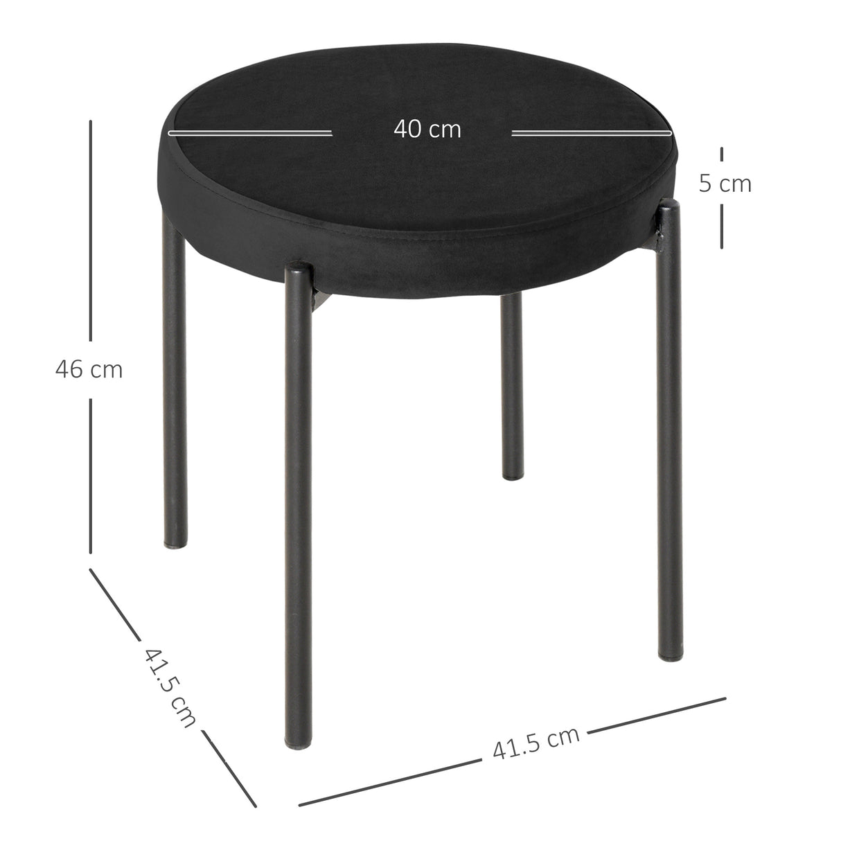 easycomfort easycomfort set 4 sgabelli bassi e rotondi in metallo e tessuto effetto velluto 41 5x41 5x46 cm nero