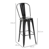 easycomfort easycomfort set 4 sgabelli da bar impilabile sedie alti da cucina in metallo con schienale rimovibile design industriale con poggiapiedi 44x49x116cm nero ean 8055776913988
