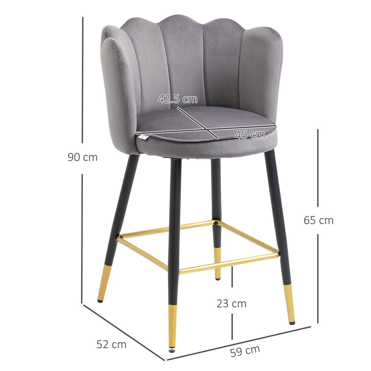 easycomfort easycomfort set da 2 sgabelli da bar vellutati con poggiapiedi e base in acciaio 59x52x90cm grigio