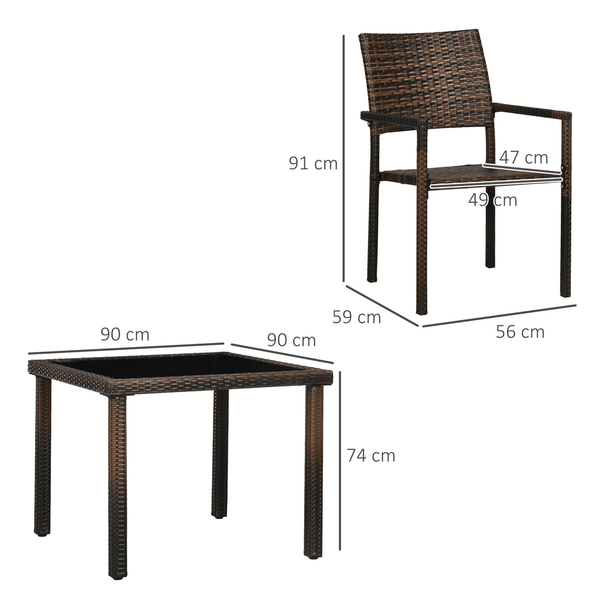 easycomfort easycomfort set da esterni in rattan pe con tavolo e 4 sedie con cuscini marrone