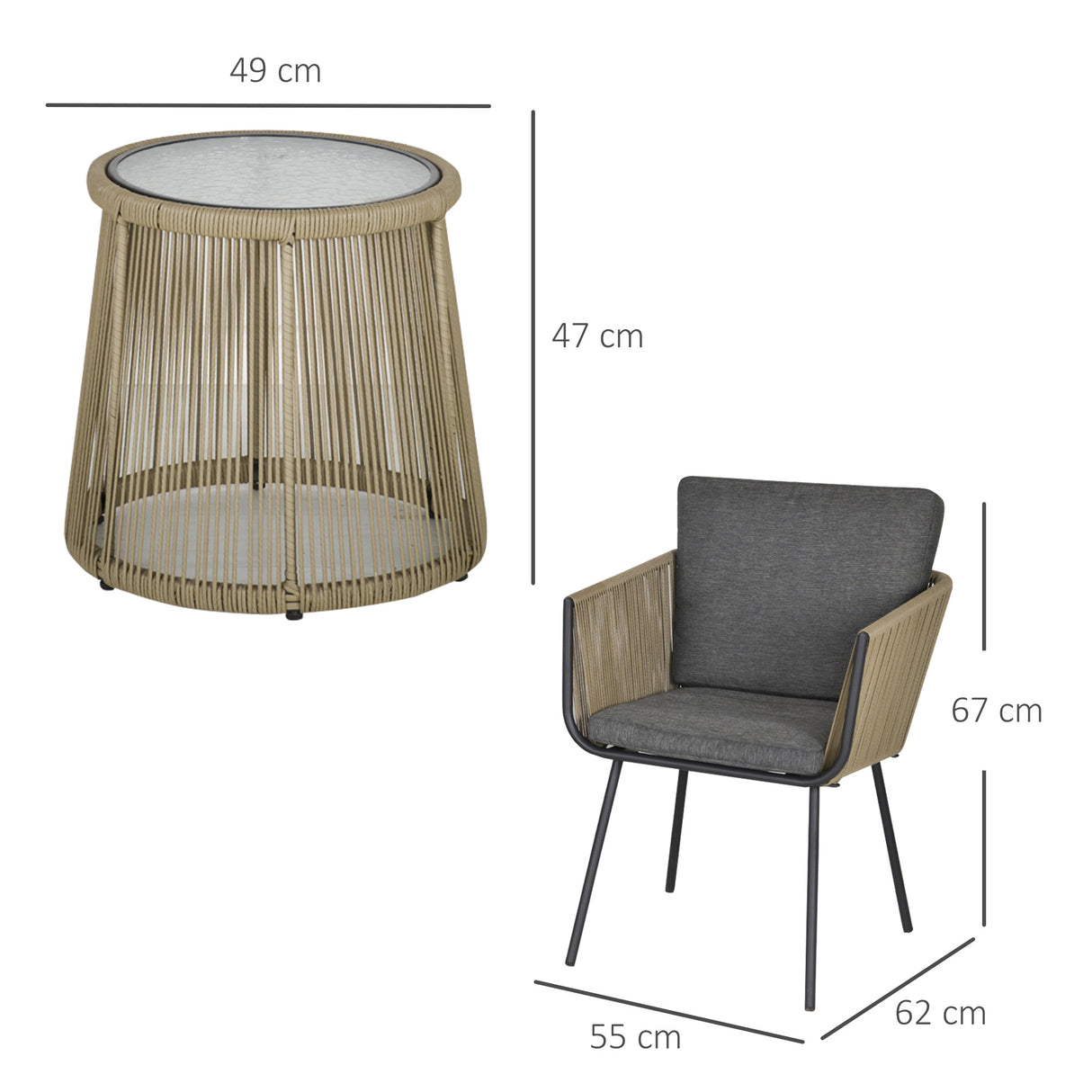 easycomfort easycomfort set da esterno con tavolino in vetro e 2 sedie da giardino in rattan stile boho caffe