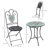 easycomfort easycomfort set da giardino 3 pezzi con mosaico tavolino e 2 sedie pieghevoli verde
