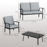 easycomfort easycomfort set da giardino 4 pezzi con 2 poltroncine divano 2 posti e tavolino in alluminio e fibra grigio carbone