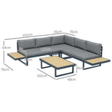 easycomfort easycomfort set da giardino 4 pezzi in alluminio con 2 divanetti poltrona angolare e tavolino da caffe grigio e teak