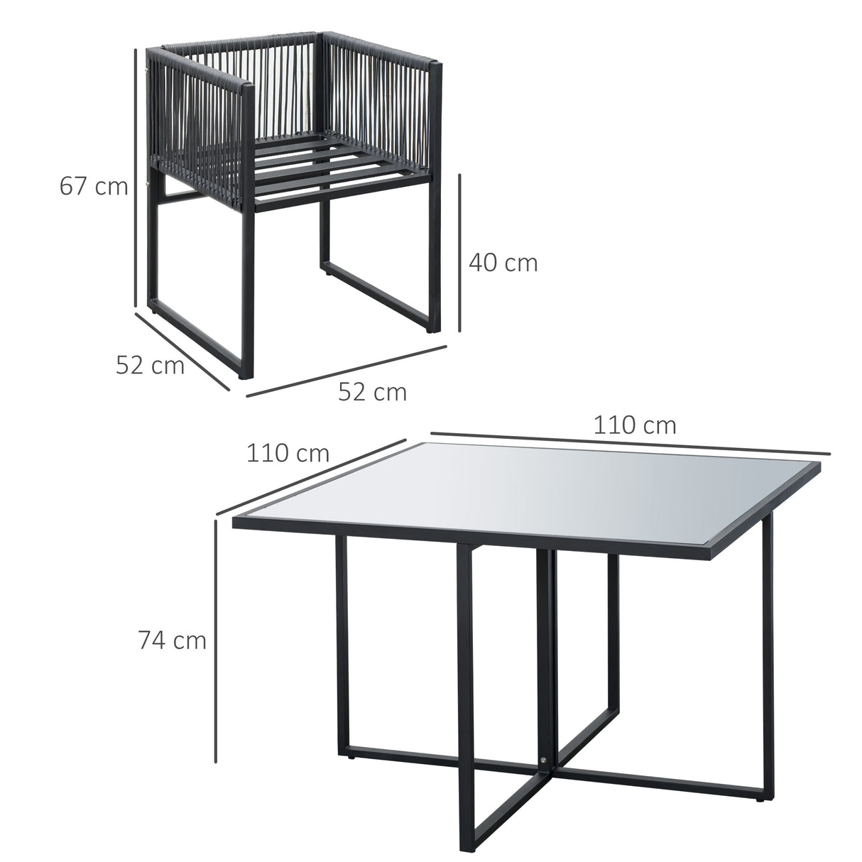 easycomfort easycomfort set da giardino 5 pezzi in rattan 4 sedie da giardino e tavolo da pranzo con piano in vetro
