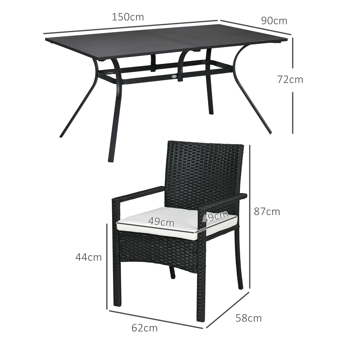 easycomfort easycomfort set da giardino 7 pezzi in rattan pe con tavolo da pranzo 150x90x72 cm e 6 sedie 58x62x87 cm con cuscini