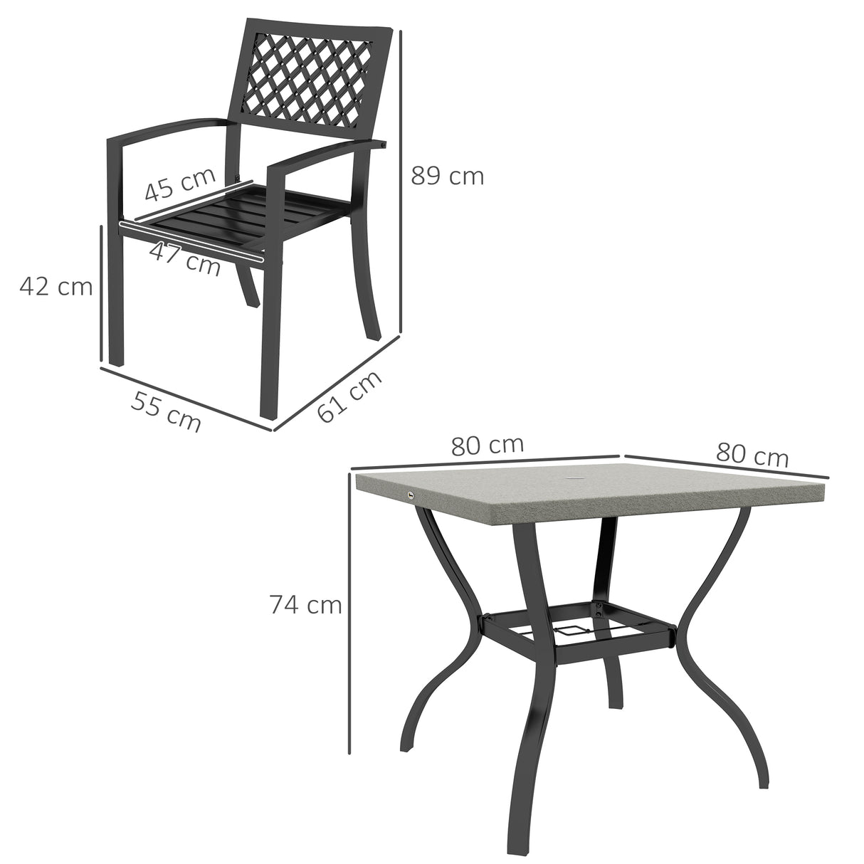 easycomfort easycomfort set da giardino con 4 sedie impilabili e tavolo quadrato effetto marmo grigio