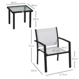 easycomfort easycomfort set da giardino con tavolino in vetro e 2 sedie impilabili in tessuto a rete grigio chiaro