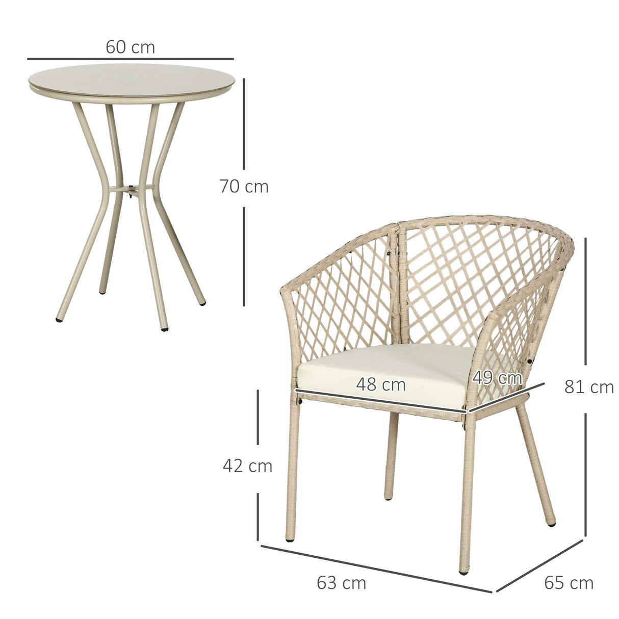 easycomfort easycomfort set da giardino in rattan con 2 poltroncine con cuscini e tavolino da caffe in vetro khaki