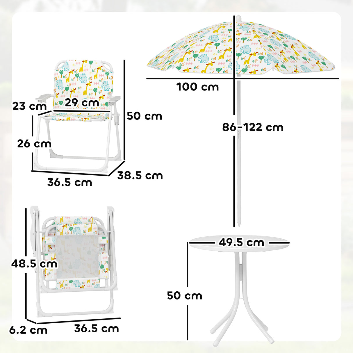 easycomfort easycomfort set da giardino per bambini 2 5 anni con tavolino rotondo 2 sedie pieghevoli e un ombrellone bianco