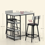 easycomfort easycomfort set da pranzo 3 pezzi con bancone bar con ripiani e 2 sedie alte con schienale grigio chiaro
