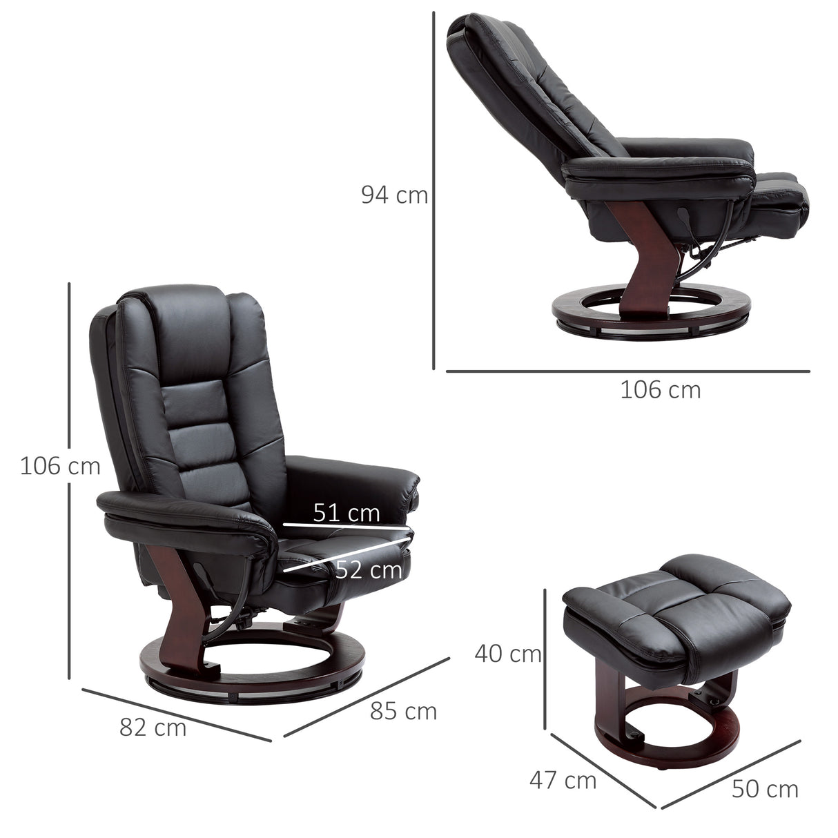 easycomfort easycomfort set poltrona relax e pouf poggiapiedi girevole a 360 e reclinabile similpelle pu