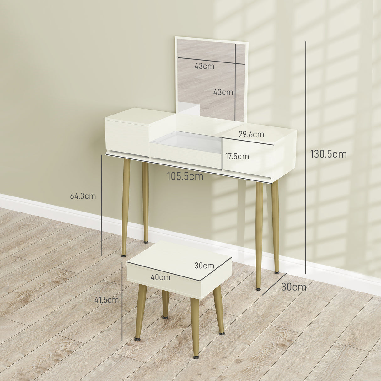 easycomfort easycomfort set tavolo da trucco con 3 cassetti e specchio con sgabello da trucco portaoggetti bianco