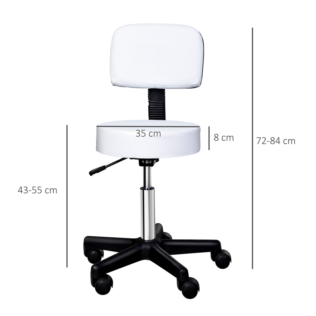 easycomfort easycomfort sgabello girevole con schienale altezza regolabile e 5 ruote in pelle pu bianca per casa o negozio ean 8054111844390