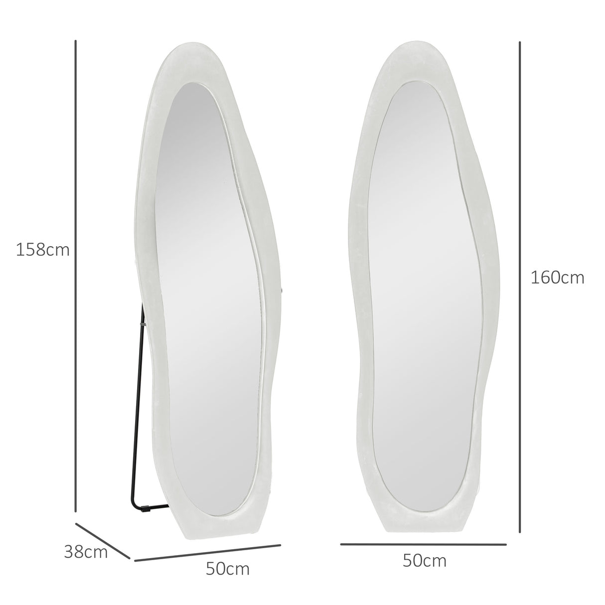 easycomfort easycomfort specchio a figura intera con cornice ondulata in velluto specchio da terra e da parete 160x50 cm bianco