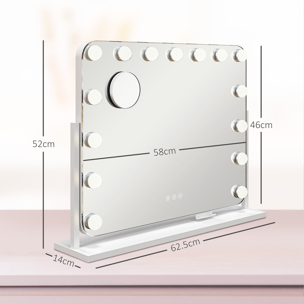 easycomfort easycomfort specchio da trucco con 14 luci led regolabili e ricarica usb in vetro e metallo 62 5x14x49 5 cm bianco