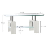 easycomfort easycomfort tavolino da caffe moderno a 2 livelli in vetro e legno 90x50x42cm bianco