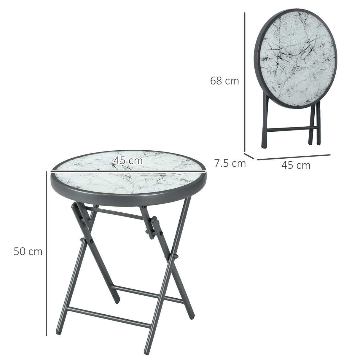 easycomfort easycomfort tavolino da caffe per giardino pieghevole con piano in vetro effetto marmo 45x50cm grigio