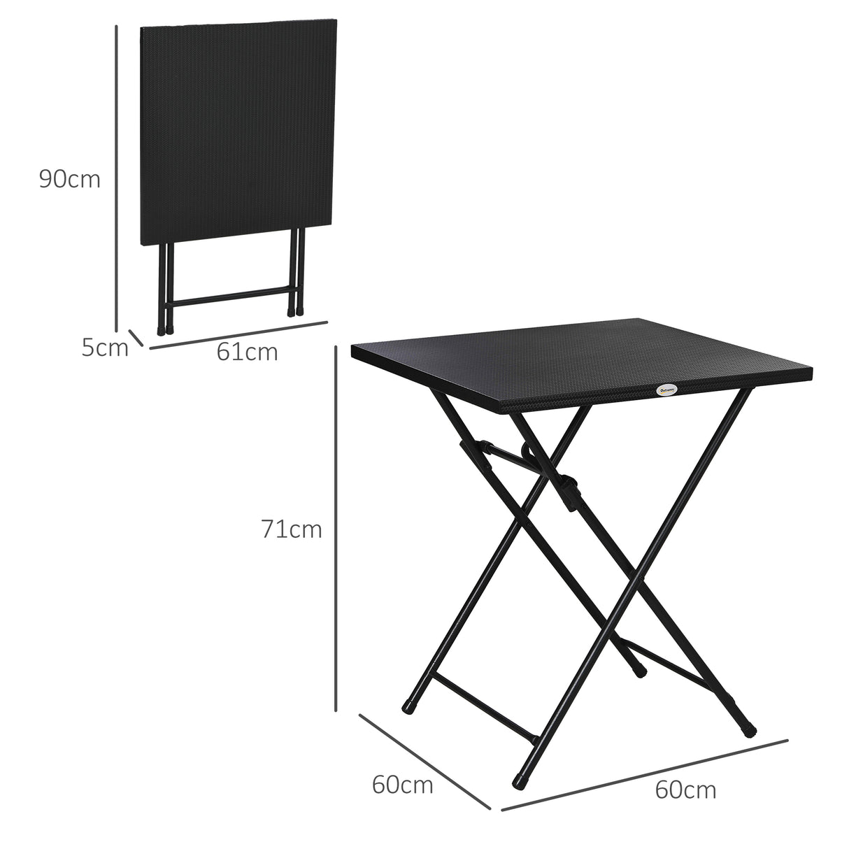 easycomfort easycomfort tavolino da esterni pieghevole in acciaio con piedini antiscivolo 60x60x71 cm nero